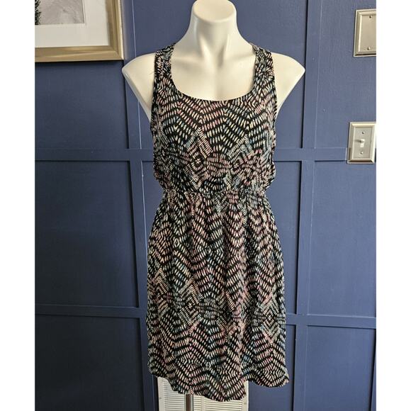Angie Cross Back Printed Boho Mini Sun Dress sz M New - Picture 1 of 6